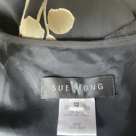 Sue Wong Womens Silk BurnedOut Midi Slip Black Tan dress 90s Y2K Vintage 12 L 10 - Picture 3 of 15